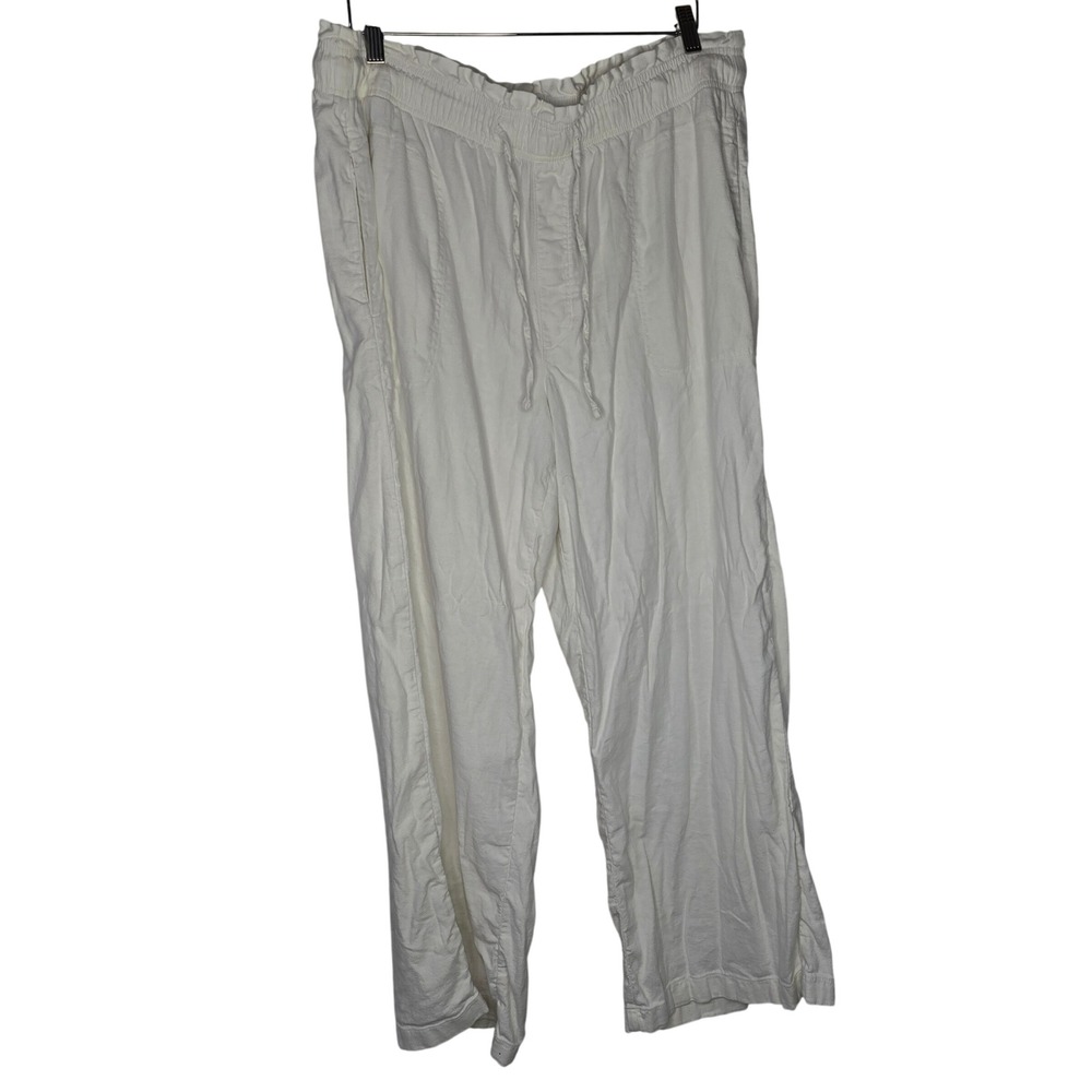 American Eagle Linen Blend Pull On Pants Women XL White Stretch Coastal Summer - Picture 1 of 8